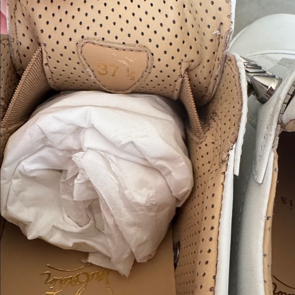 Christian Louboutin fav fique white leather sneaker trainer flat slip on sz 37.5 - Picture 6 of 10